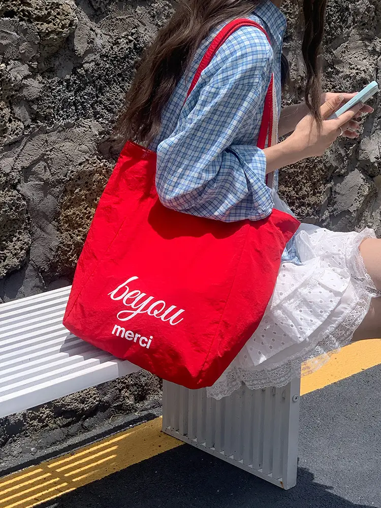 Red Striped Canvas Tote Bag for Women Large Capacity — feature 9