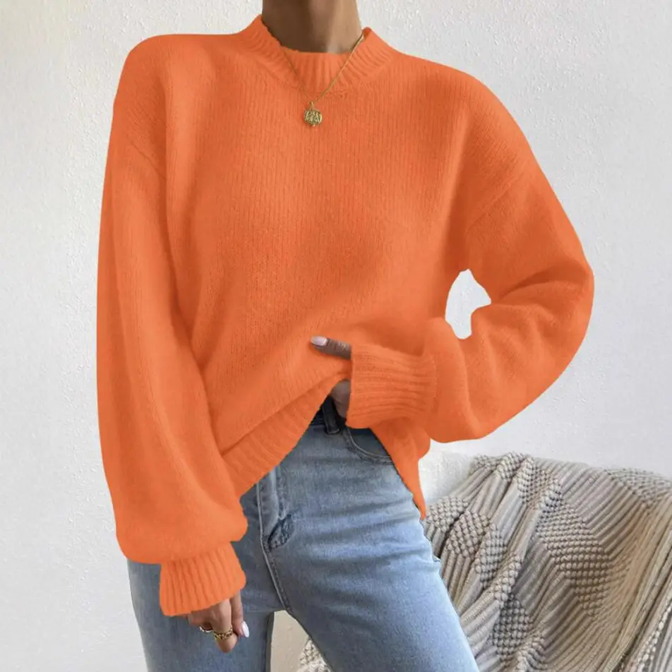 European and American Style Cross-Border Independent Station Autumn and Winter New Pure Color Half Turtleneck Casual Pullover Knitwear Women's Long-Sleeved Knitwear