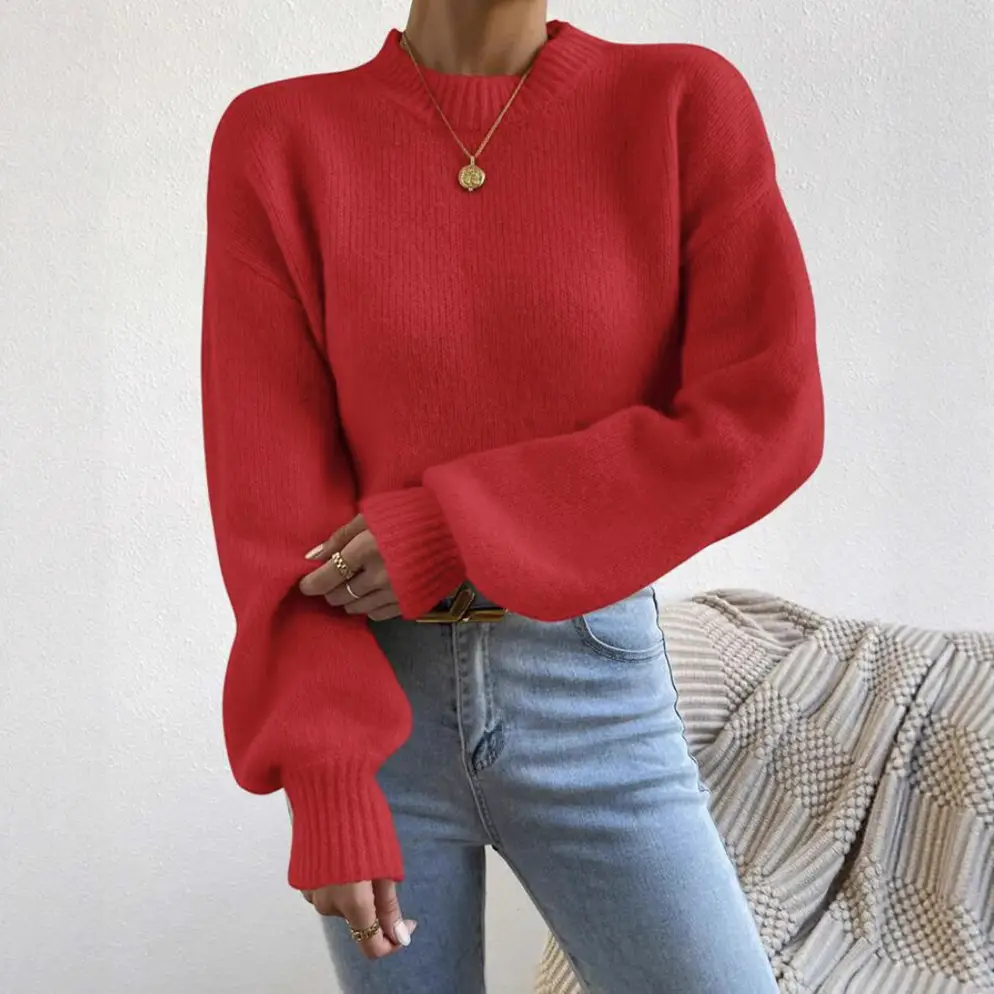 European and American Style Cross-Border Independent Station Autumn and Winter New Pure Color Half Turtleneck Casual Pullover Knitwear Women's Long-Sleeved Knitwear