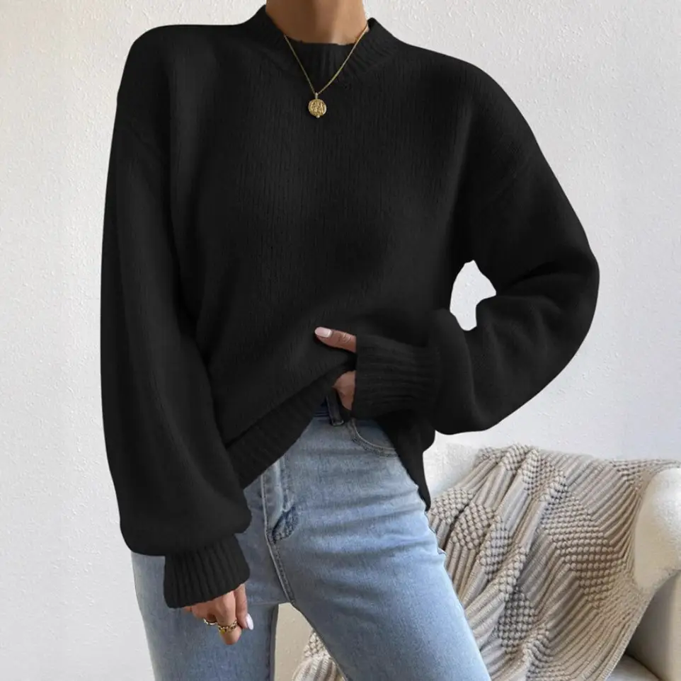 European and American Style Cross-Border Independent Station Autumn and Winter New Pure Color Half Turtleneck Casual Pullover Knitwear Women's Long-Sleeved Knitwear