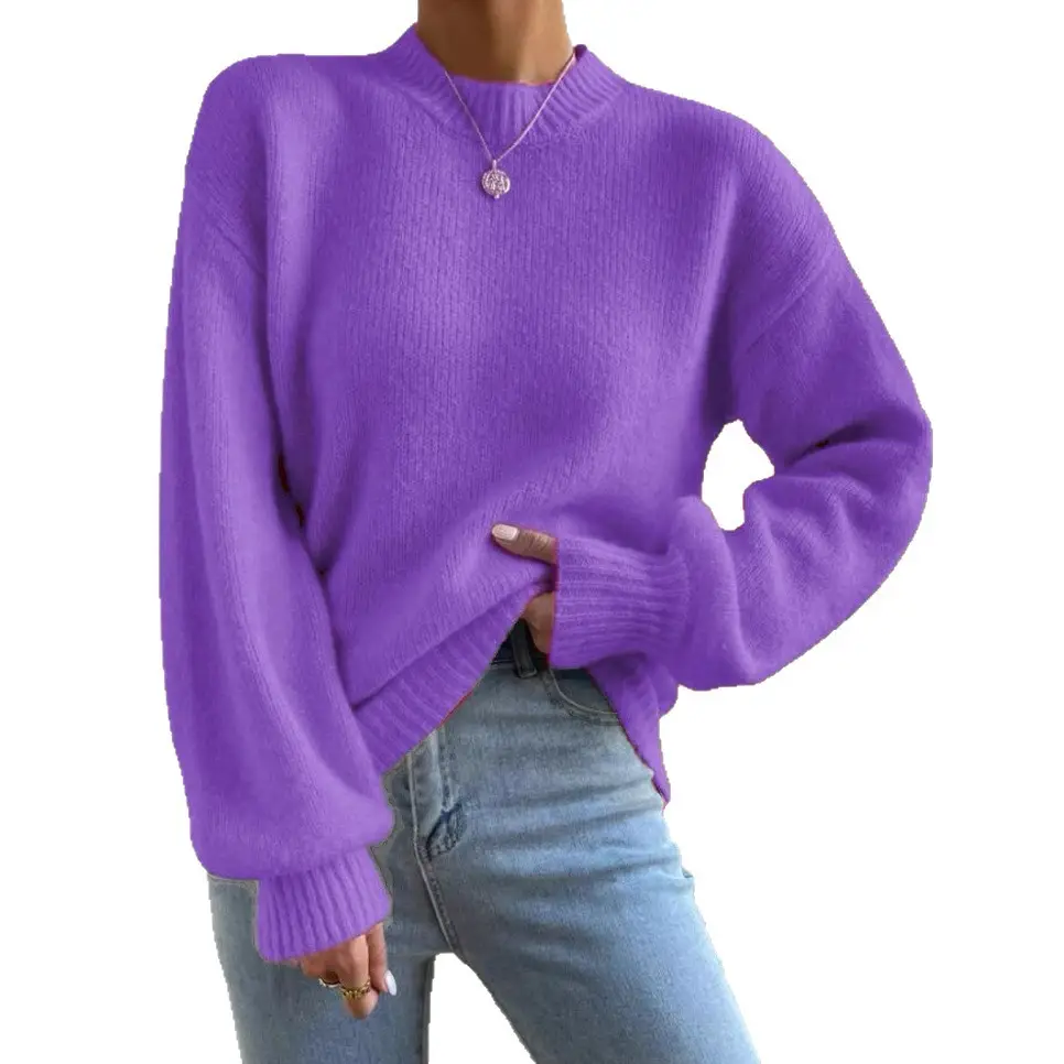 European and American Style Cross-Border Independent Station Autumn and Winter New Pure Color Half Turtleneck Casual Pullover Knitwear Women's Long-Sleeved Knitwear