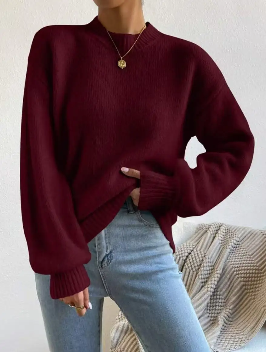 European and American Style Cross-Border Independent Station Autumn and Winter New Pure Color Half Turtleneck Casual Pullover Knitwear Women's Long-Sleeved Knitwear