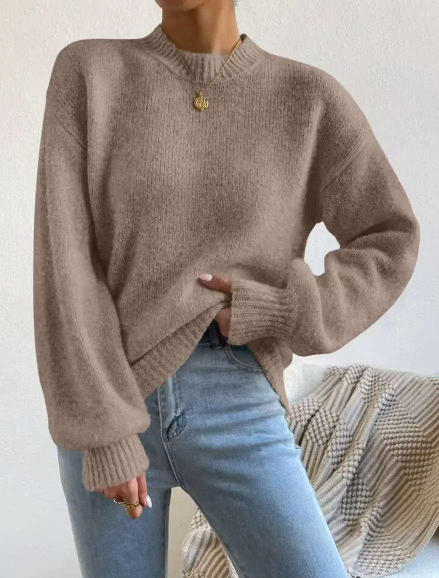 European and American Style Cross-Border Independent Station Autumn and Winter New Pure Color Half Turtleneck Casual Pullover Knitwear Women's Long-Sleeved Knitwear