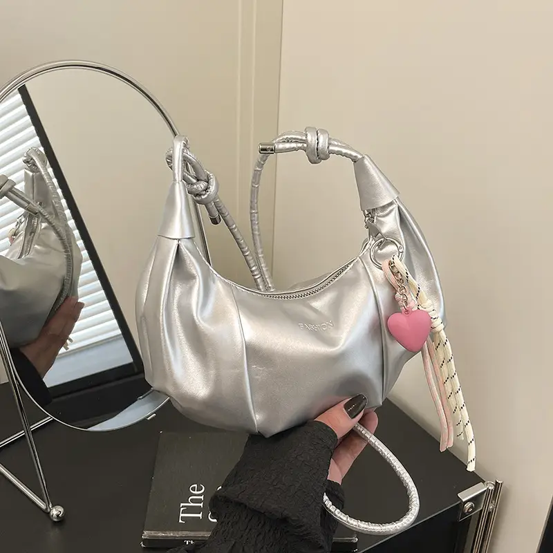 Women's Cream Pleated Patchwork Shoulder Bag 2025 - Image 8