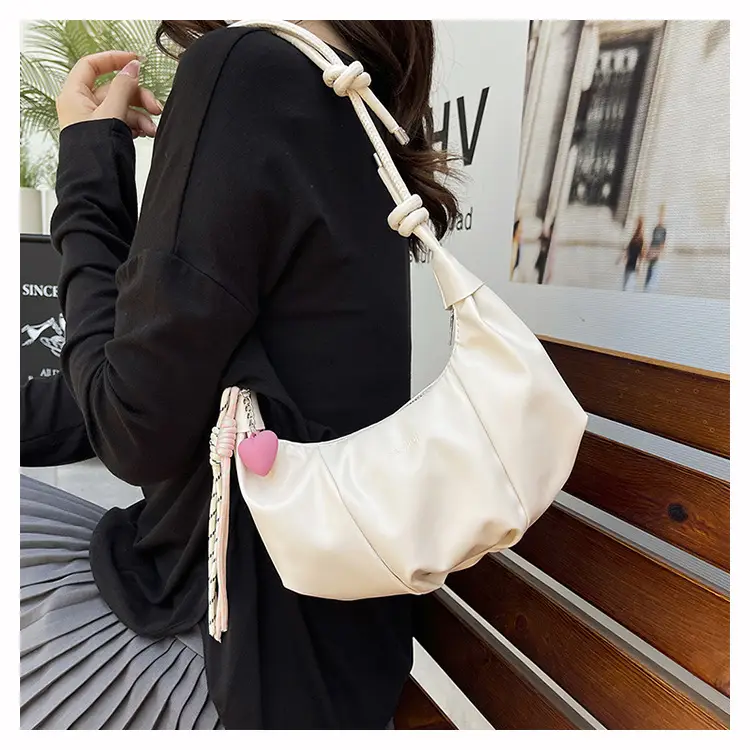 Women's Cream Pleated Patchwork Shoulder Bag 2025 — feature 13