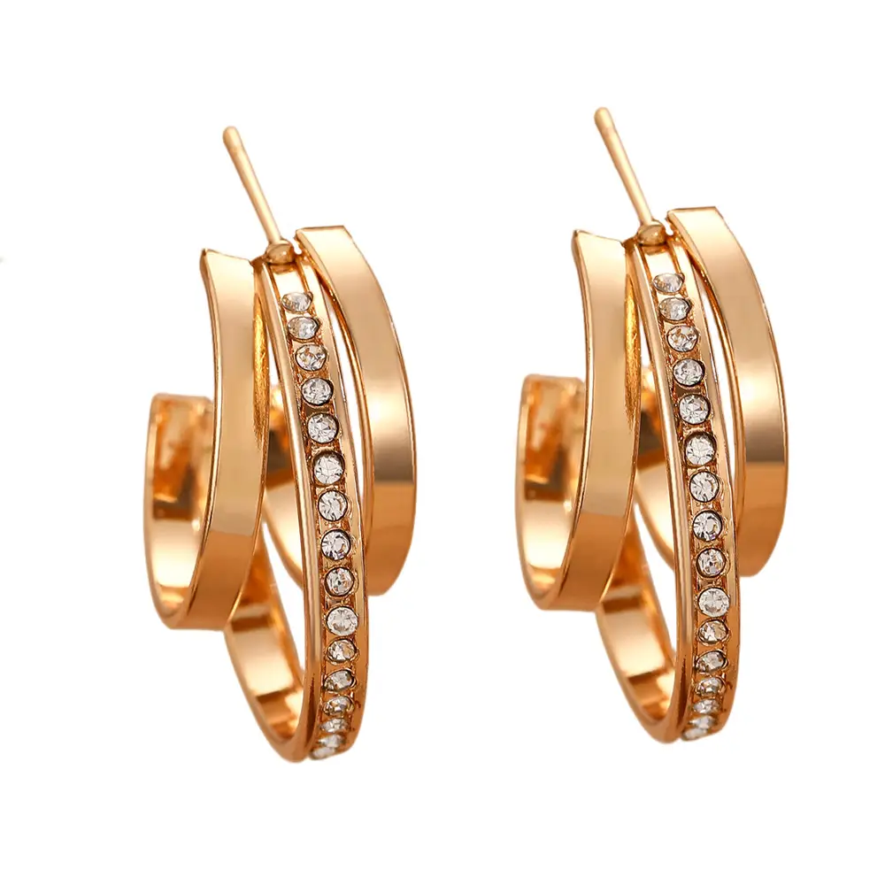 Golden C-Shape Earrings with Diamond Stoppers - Image 7