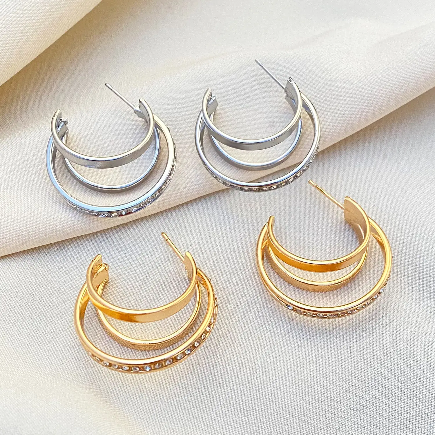 Golden C-Shape Earrings with Diamond Stoppers — feature 11