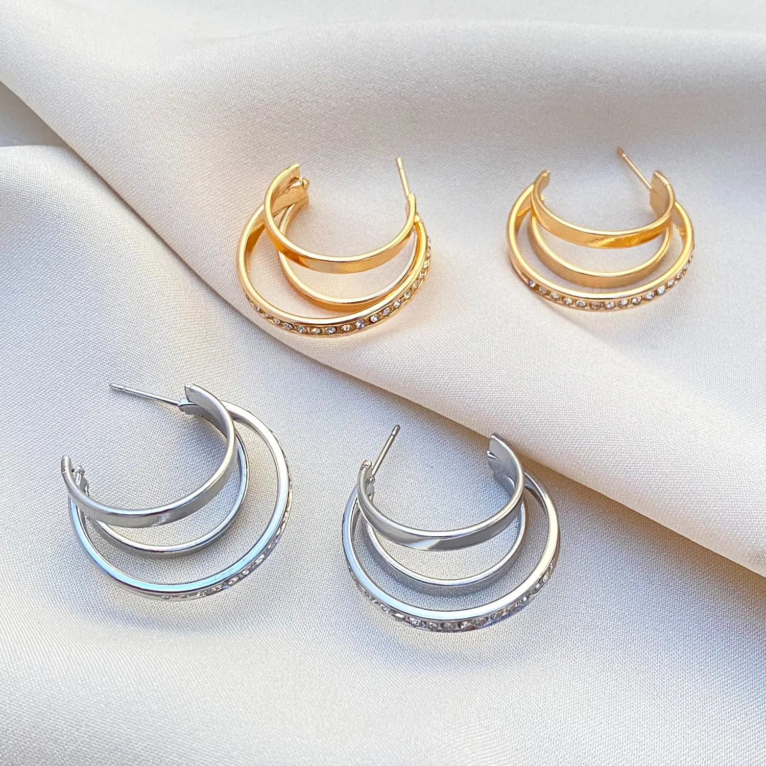 Golden C-Shape Earrings with Diamond Stoppers — feature 9