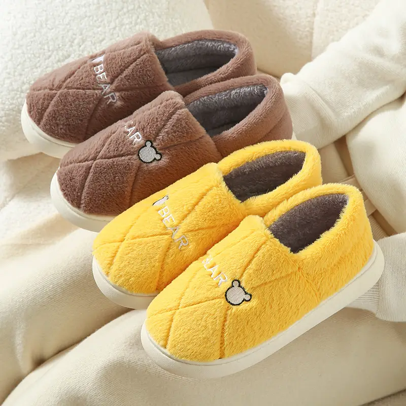 Autumn and Winter Indoor Home Thick-Soled Warm Non-Slip Furry Cotton Shoes Slippers with Bear Head Design for Home Leisure - Image 6