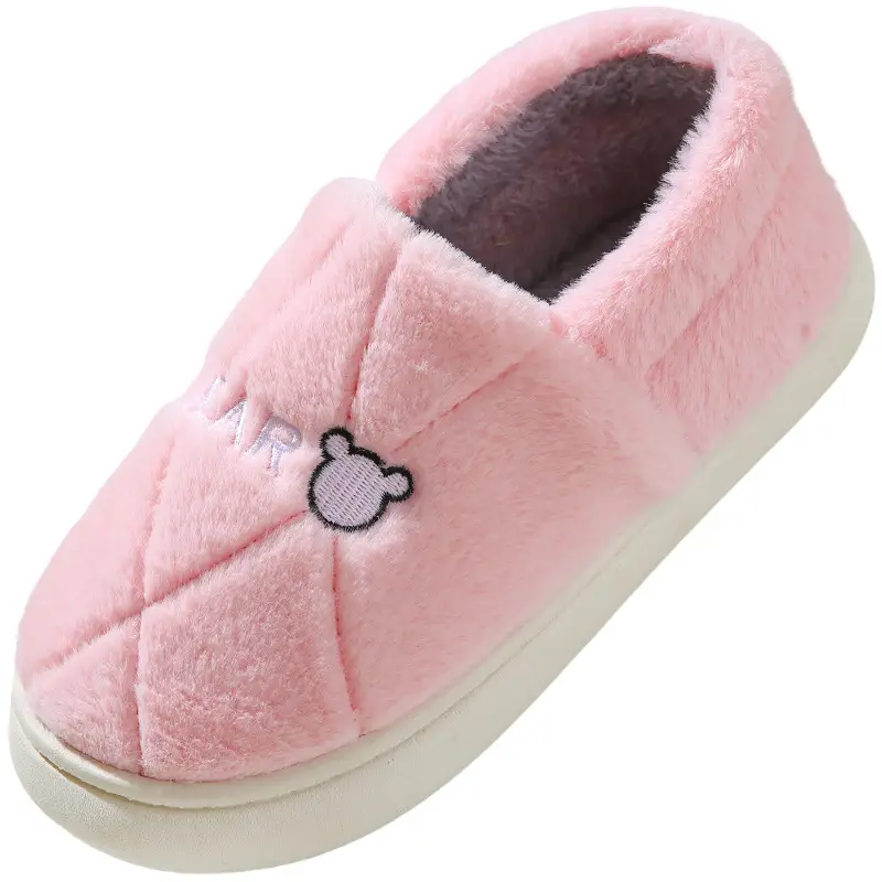 Autumn and Winter Indoor Home Thick-Soled Warm Non-Slip Furry Cotton Shoes Slippers with Bear Head Design for Home Leisure - Image 10