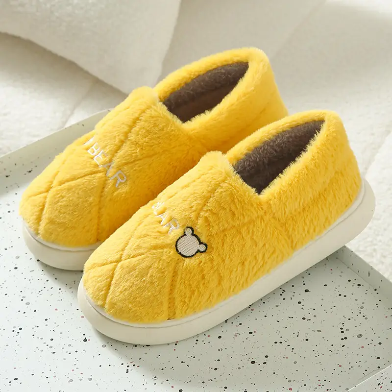 Autumn and Winter Indoor Home Thick-Soled Warm Non-Slip Furry Cotton Shoes Slippers with Bear Head Design for Home Leisure - Image 2