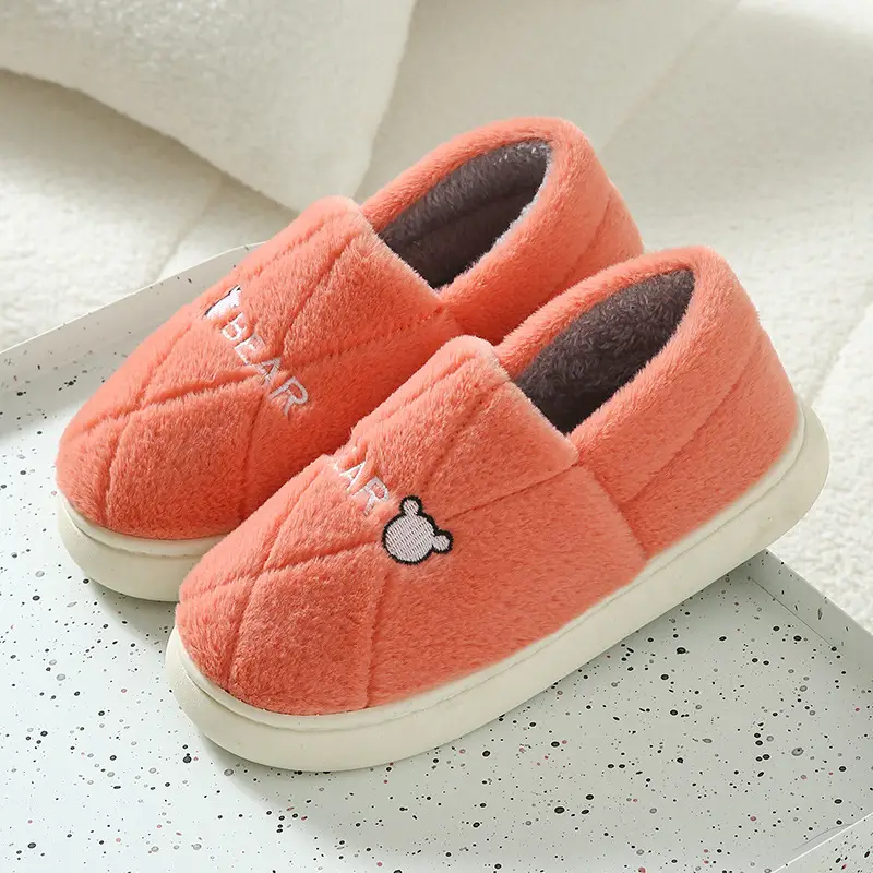 Autumn and Winter Indoor Home Thick-Soled Warm Non-Slip Furry Cotton Shoes Slippers with Bear Head Design for Home Leisure - Image 3