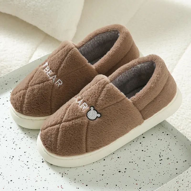 Autumn and Winter Indoor Home Thick-Soled Warm Non-Slip Furry Cotton Shoes Slippers with Bear Head Design for Home Leisure - Image 5