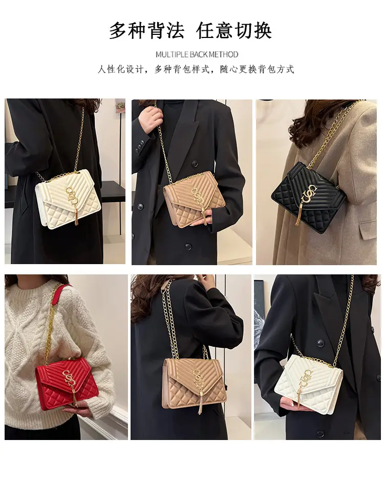 White Quilted SSS Chain Shoulder Bag for Women — feature 11