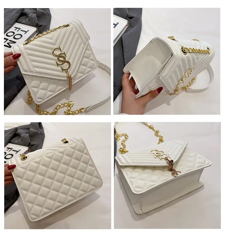 White Quilted SSS Chain Shoulder Bag for Women — feature 12