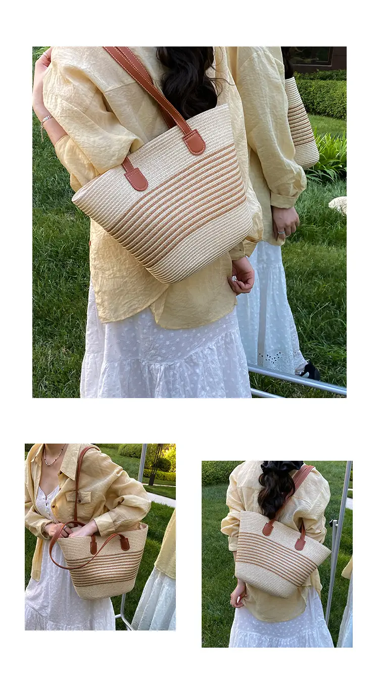 Women's Straw Crossbody Bag with Leather Handles — feature 11