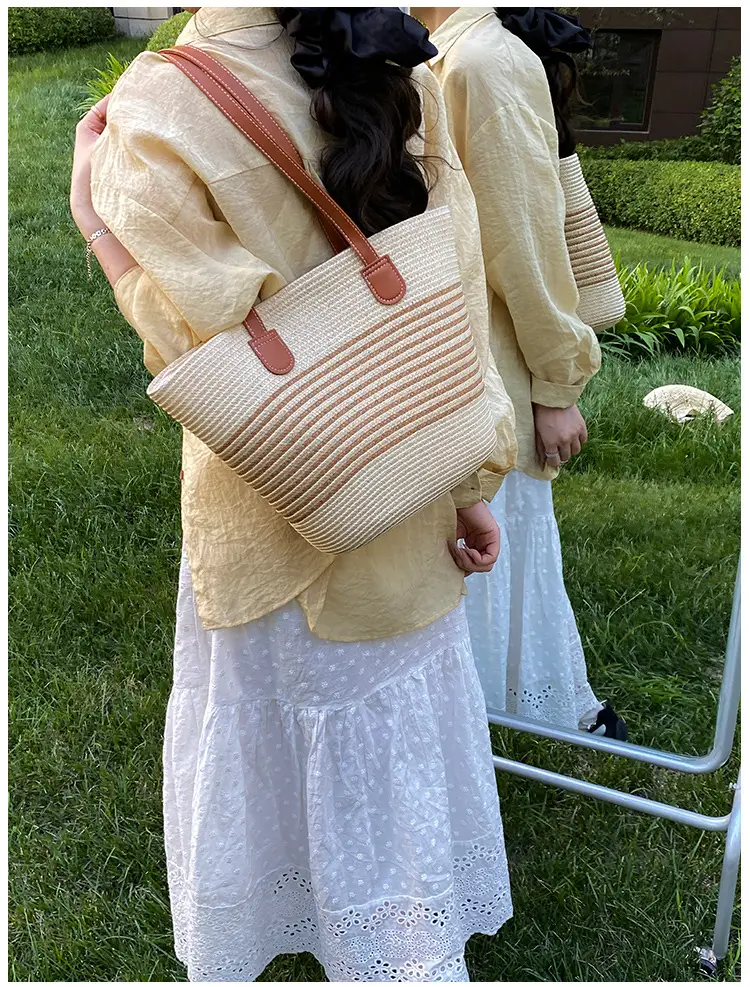Women's Straw Crossbody Bag with Leather Handles — feature 16