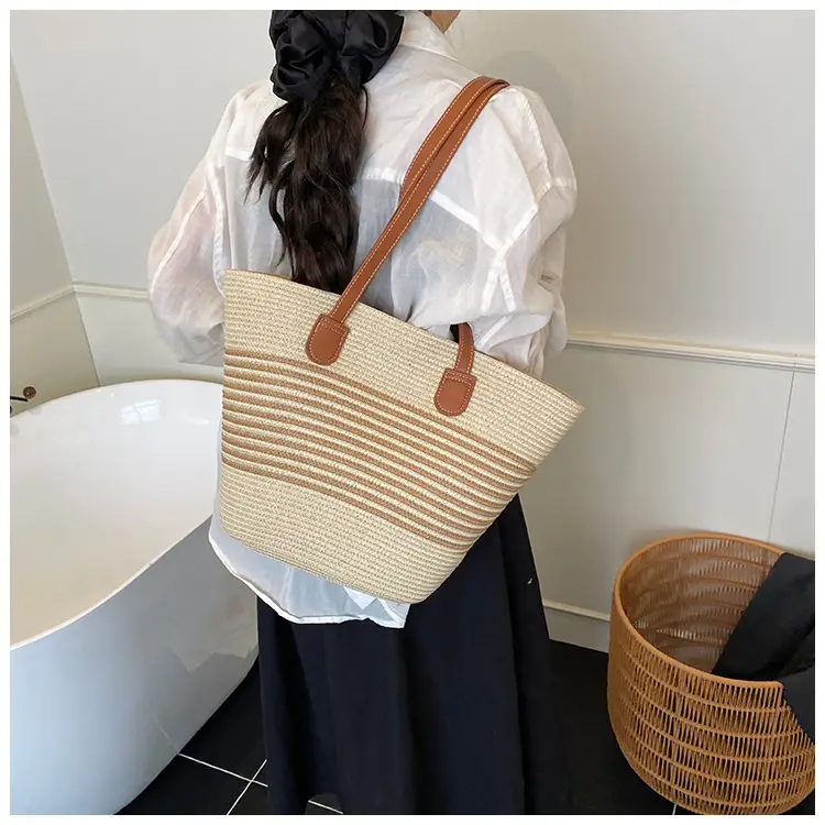 Women's Straw Crossbody Bag with Leather Handles — feature 21