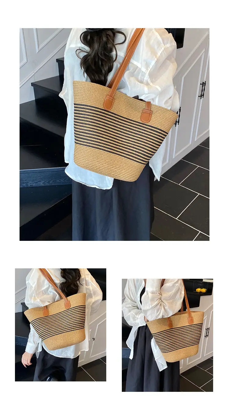 Women's Straw Crossbody Bag with Leather Handles — feature 9