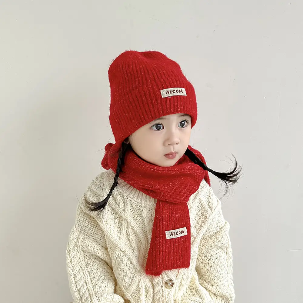 Children's Hat and Scarf Set for Older Kidsren in Autumn and Winter Windproof and Warm Baby Woolen Hat for Boys and Girls Ear Protection Hat