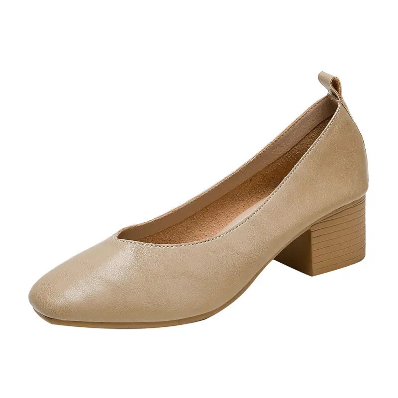 New French-Style Women's Leather Single Shoes with Medium Heel, Square Toe, Shallow Mouth, Soft Sole, Simple Commuter Shoes, Casual and Elegant Granny Shoes - Image 20