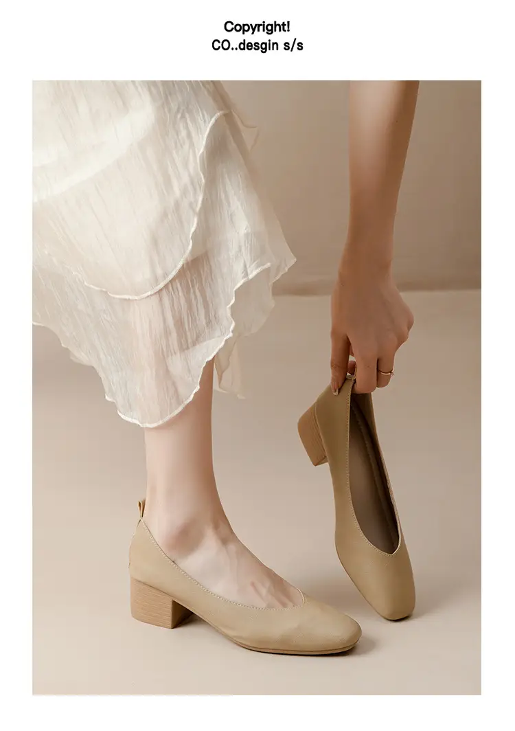 New French-Style Women's Leather Single Shoes with Medium Heel, Square Toe, Shallow Mouth, Soft Sole, Simple Commuter Shoes, Casual and Elegant Granny Shoes — feature 40