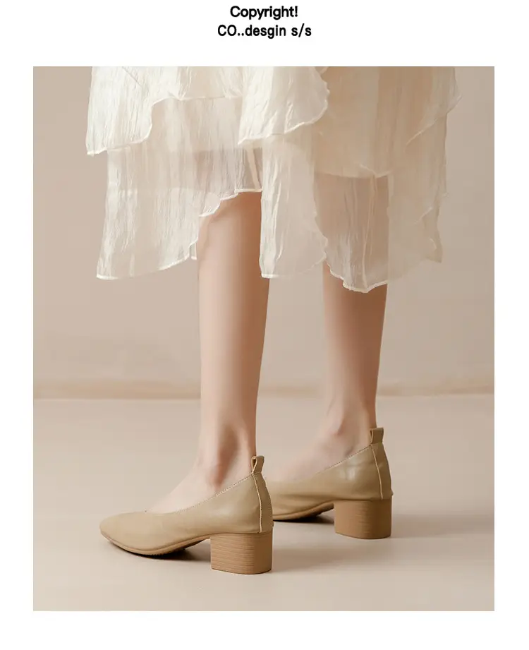 New French-Style Women's Leather Single Shoes with Medium Heel, Square Toe, Shallow Mouth, Soft Sole, Simple Commuter Shoes, Casual and Elegant Granny Shoes — feature 43