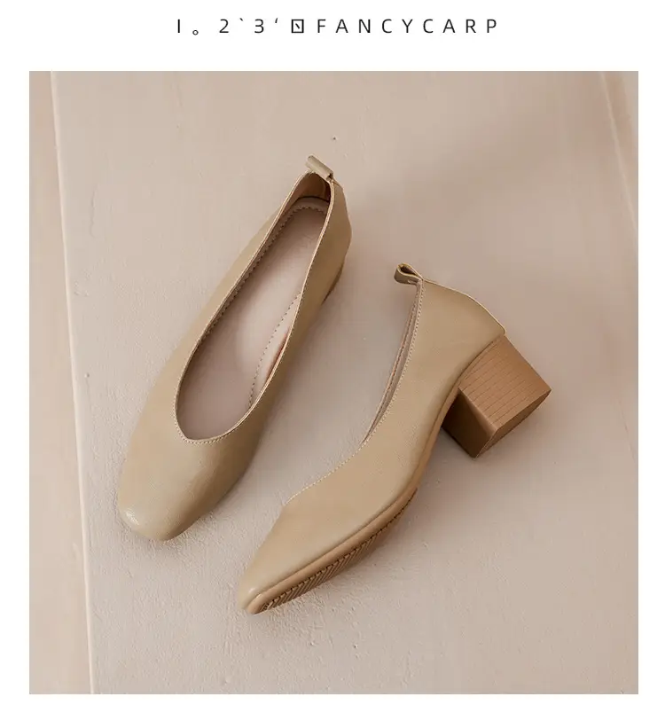 New French-Style Women's Leather Single Shoes with Medium Heel, Square Toe, Shallow Mouth, Soft Sole, Simple Commuter Shoes, Casual and Elegant Granny Shoes — feature 45