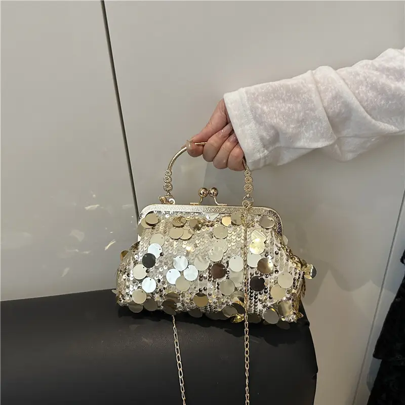 Sequins Handbag Women's Gold Chain Shoulder Crossbody Banquet Bag - Image 5