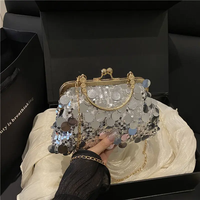 Sequins Handbag Women's Gold Chain Shoulder Crossbody Banquet Bag - Image 6