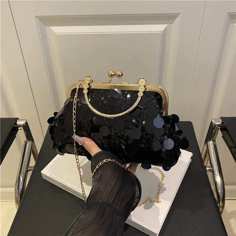 Sequins Handbag Women's Gold Chain Shoulder Crossbody Banquet Bag - Image 7