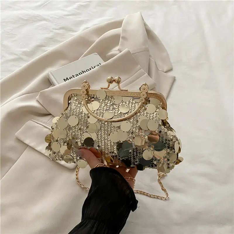 Sequins Handbag Women's Gold Chain Shoulder Crossbody Banquet Bag - Image 2