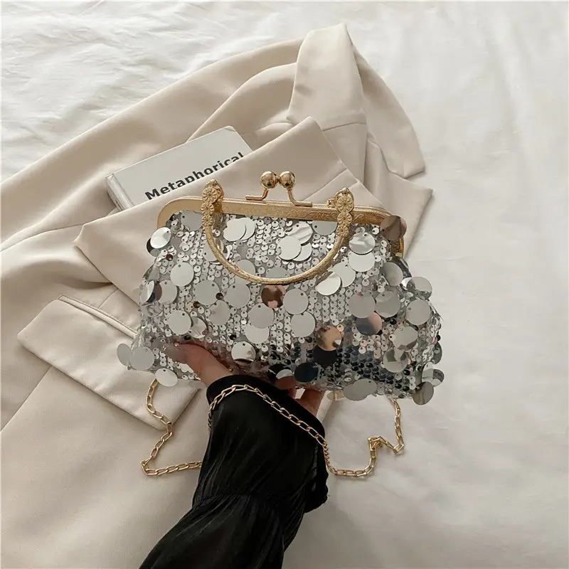 Sequins Handbag Women's Gold Chain Shoulder Crossbody Banquet Bag - Image 3