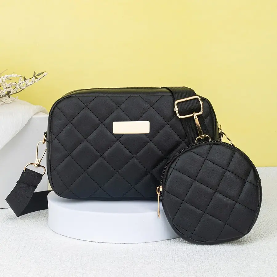 Black Quilted Crossbody Bag with Small Camera Bag Set - Image 5