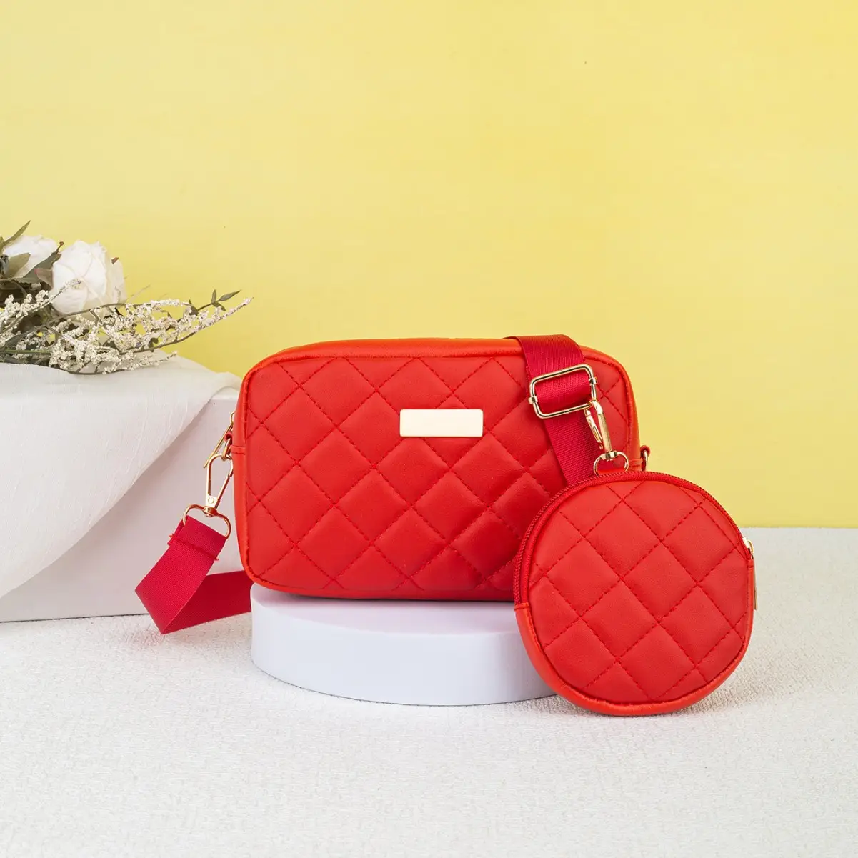 Black Quilted Crossbody Bag with Small Camera Bag Set - Image 7