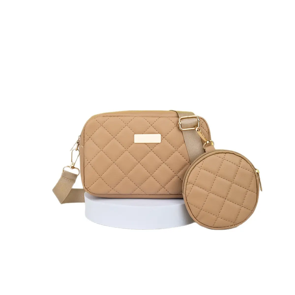 Black Quilted Crossbody Bag with Small Camera Bag Set - Image 9