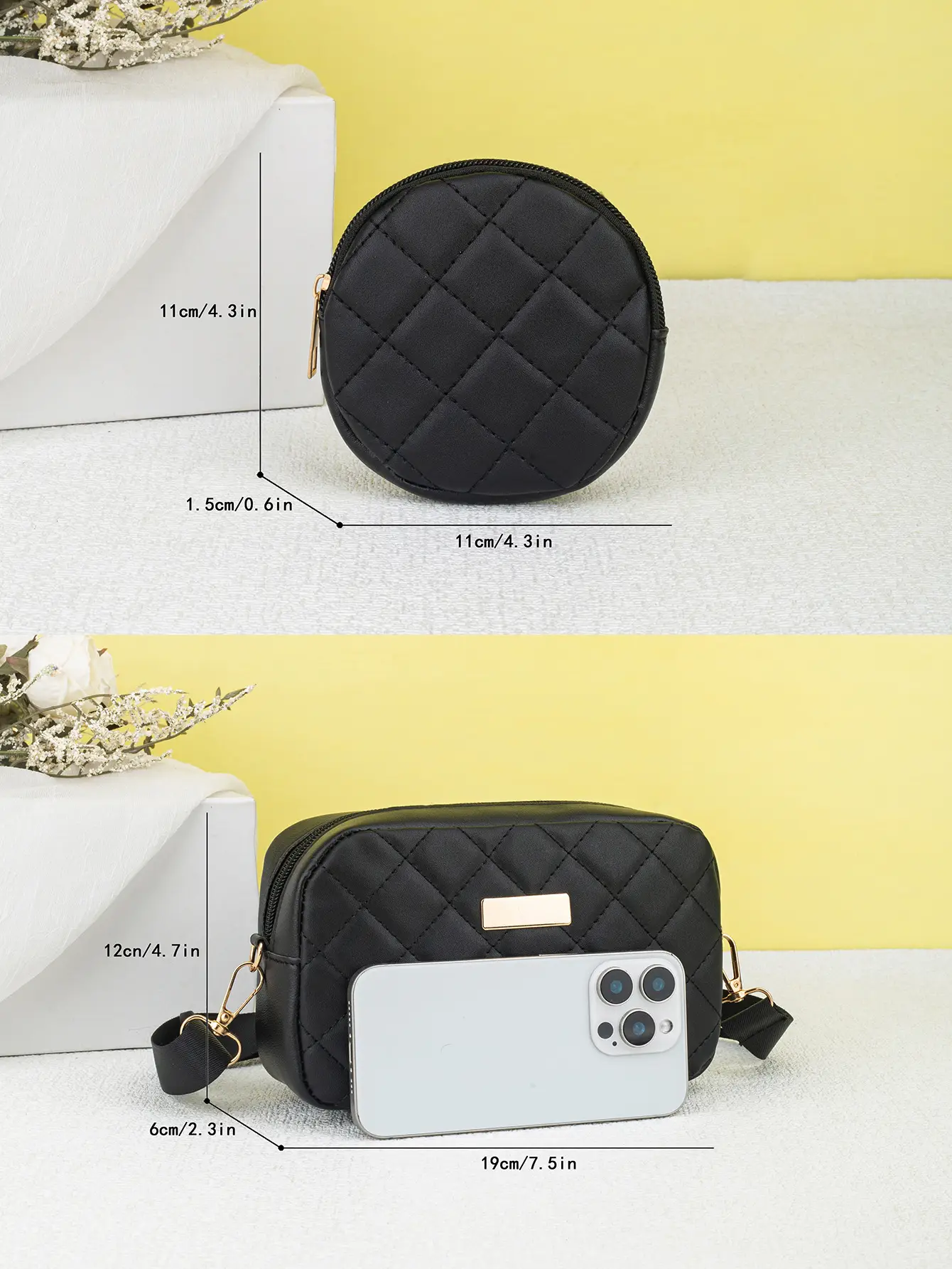 Black Quilted Crossbody Bag with Small Camera Bag Set — feature 5