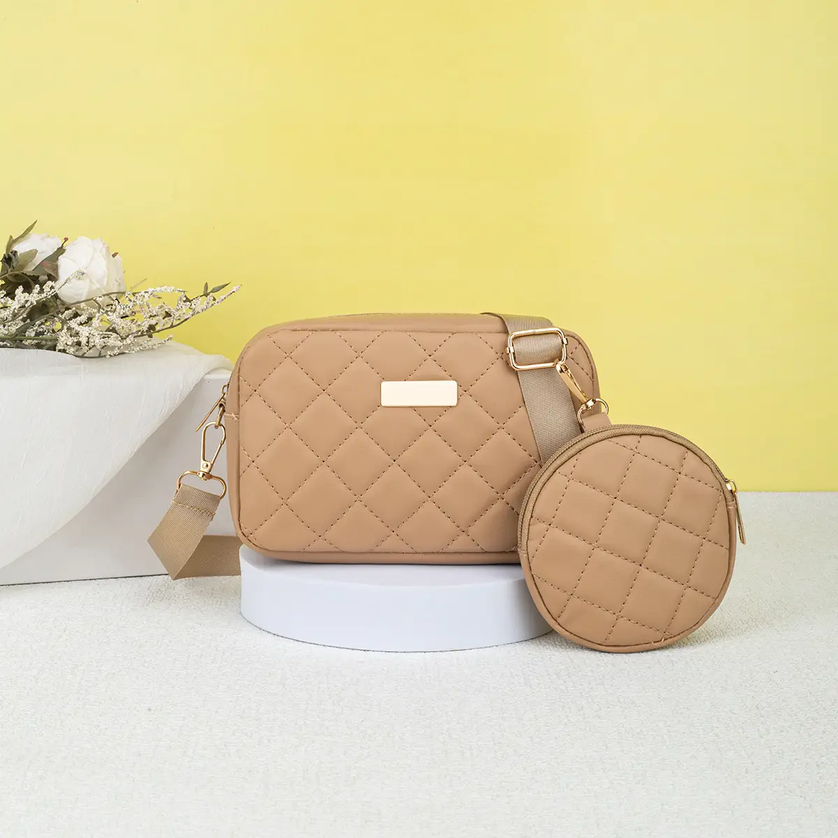 Black Quilted Crossbody Bag with Small Camera Bag Set — feature 8