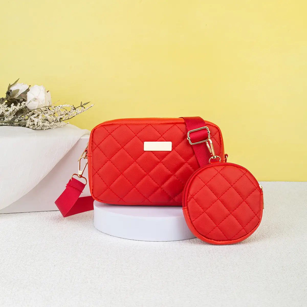 Black Quilted Crossbody Bag with Small Camera Bag Set — feature 9