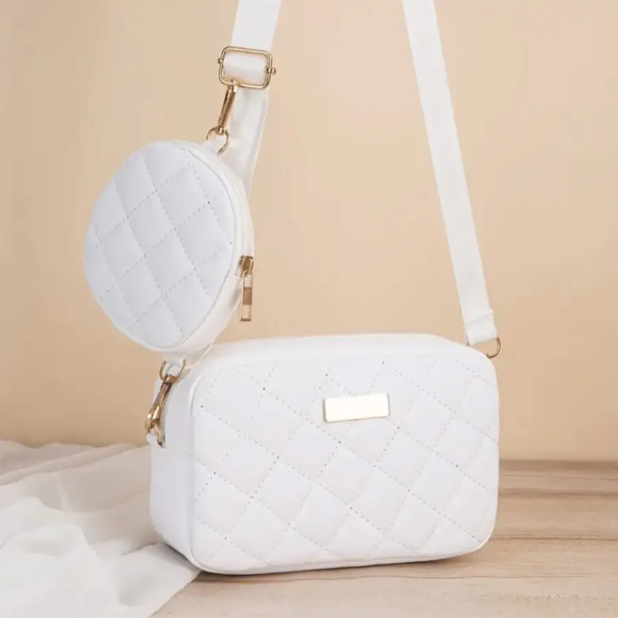 Black Quilted Crossbody Bag with Small Camera Bag Set - Image 2