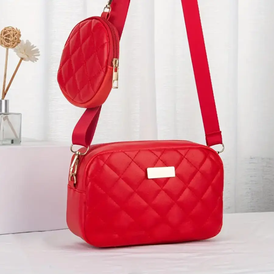 Black Quilted Crossbody Bag with Small Camera Bag Set - Image 3
