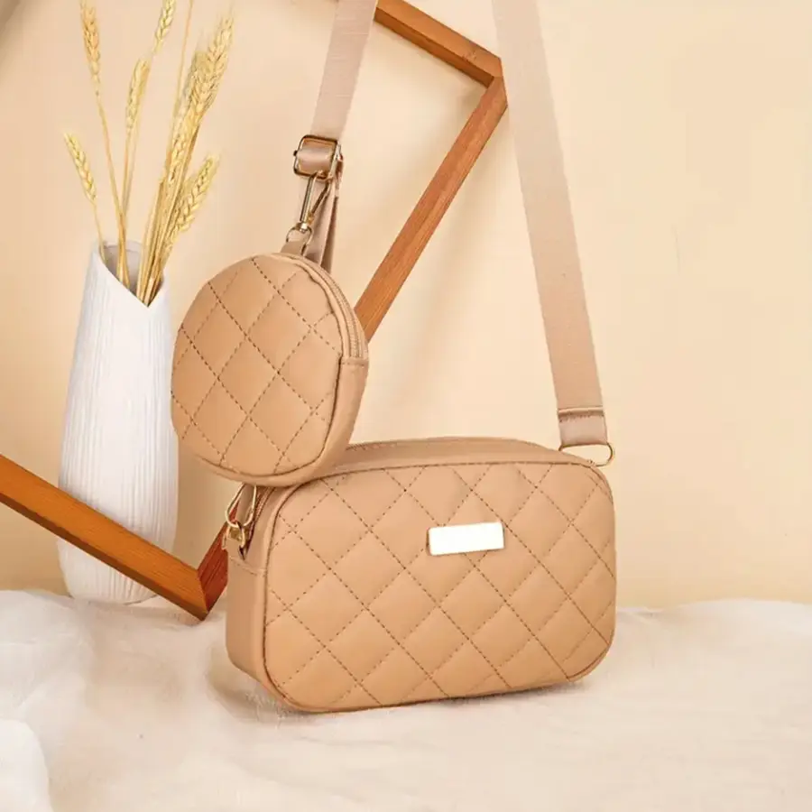 Black Quilted Crossbody Bag with Small Camera Bag Set - Image 4