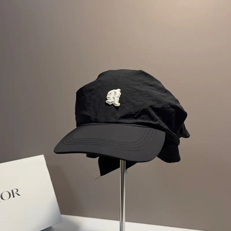Black Printed Adjustable Sun Hat with Tie