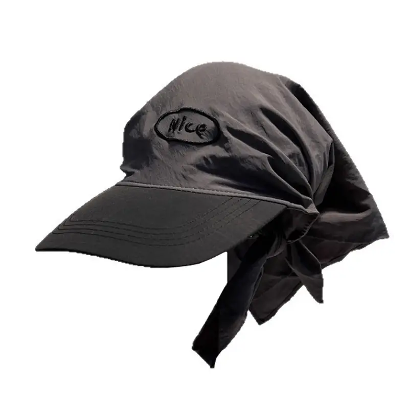 Black Printed Adjustable Sun Hat with Tie