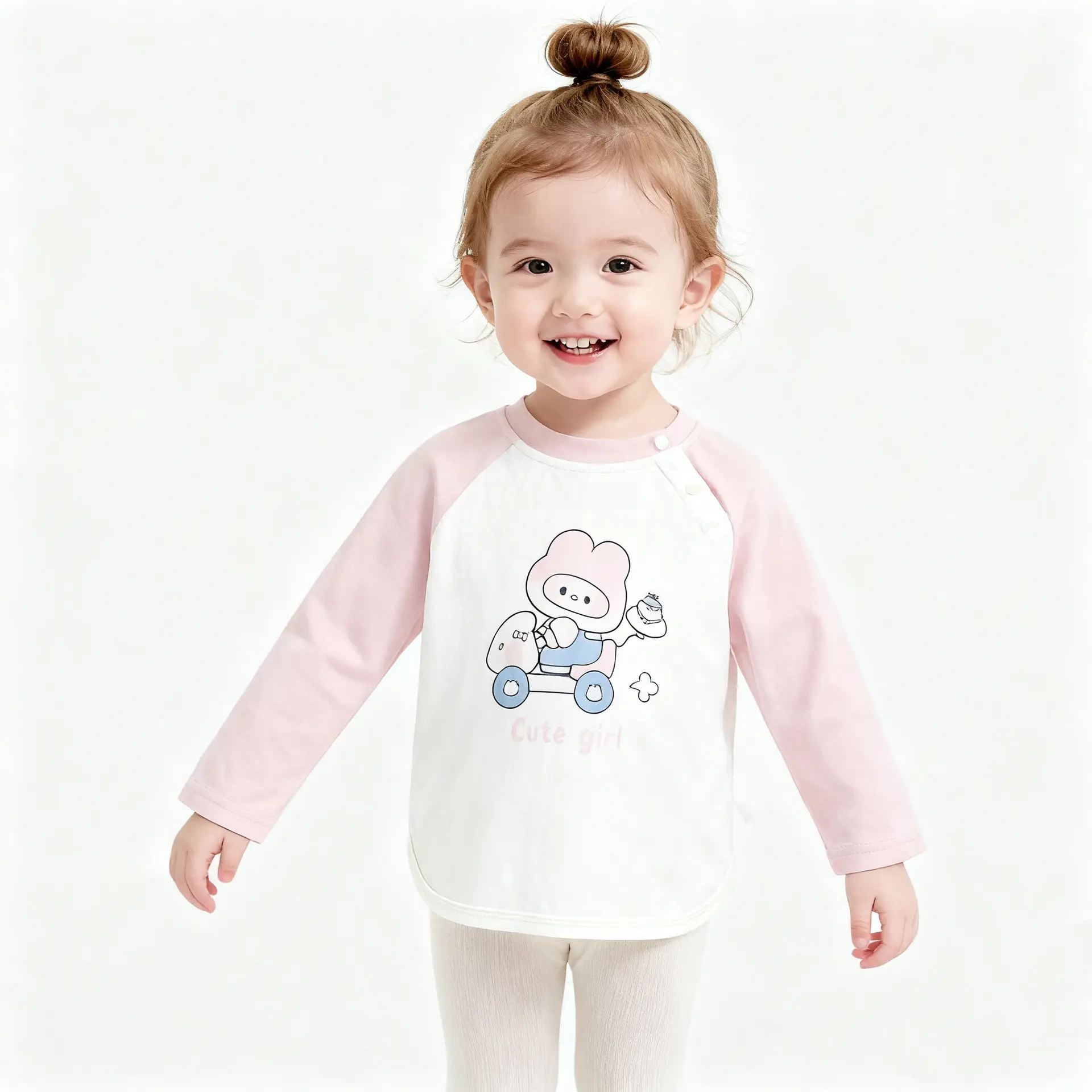 Girls Cartoon Raglan Sleeve T-Shirt Brown White 2025 - Image 5