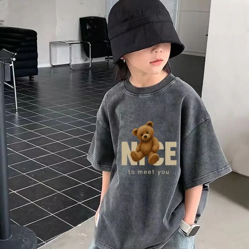 European American Boys Pure Cotton Short Sleeve T-Shirt Washed Vintage Top