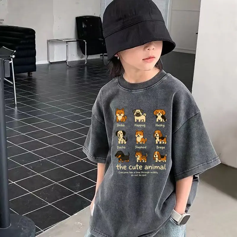 European American Boys Pure Cotton Short Sleeve T-Shirt Washed Vintage Top — feature 7