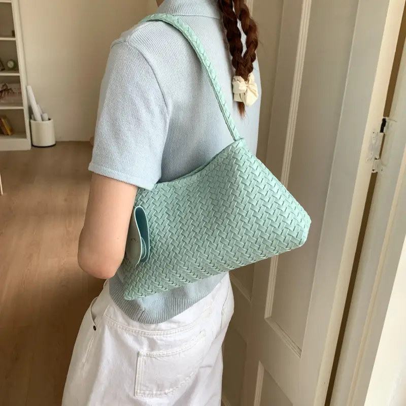 2025 French Woven Handbag Yellow Shoulder Bag