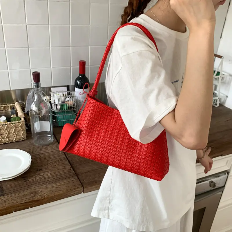2025 French Woven Handbag Yellow Shoulder Bag