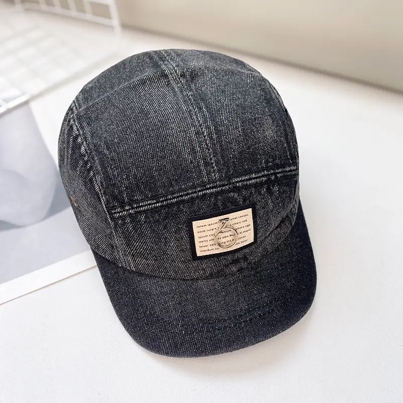 Vintage Washed Denim Cap for Women Japanese Style Short Bim Hip Hop Cap for Men - Image 4